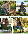 Garden Kneeler And Seat With Anti Tip Extendable Legs Foldable Portable Garden Stool With Two Tool Bags Thick Soft Kneeling Pad Great Gift For Women Men Seniors Deep Green used in gardening, fishing, repair, and camping scenarios