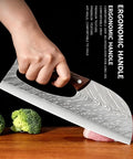 Two Piece Meat Cleaver Knife Set For Cutting Meat And Veggies Beast Mode Tough Carbon Steel Viking Style Kitchen Knives on chopping board