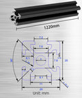 Diagram showing Ten Pieces 48 Inch T Slot Aluminum Extrusion Profile 1220mm European Standard Aluminum Linear Rail dimensions