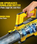 Beast Cordless Leaf Blower Tool Only, 6 Speed Brushless Turbofan close-up, highlighting handle and motor components.