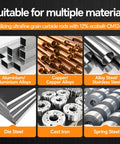 Collage of materials: aluminum, copper, alloy steel, die steel, cast iron, and spring steel suitable for carbide end mills.