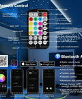 Remote control and Bluetooth app interface for 16W Twinkle Starlight Headliner Kit With Sound Activated Mode, 600 Fiber Optic Strands, 9.8Ft Cable, End Glow RGBW Lights, App Or Remote Control Star Ceiling Decor For Car And Home Setup