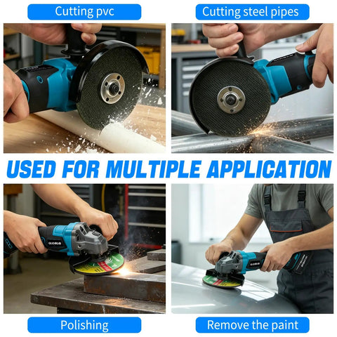 Cordless Four And A Half Inch Brushless Angle Grinder With Dual 4Ah Batteries And Charger, used for cutting and polishing