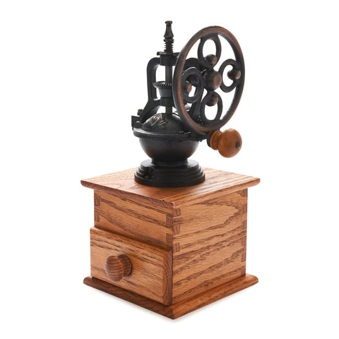 Old School Side Crank Coffee Grinder Kit Featuring Cast Bronze Finish Adjustable Ceramic Burr Mechanism Custom Wood Shop Build Setup Fine Grind Tweak Knockout Quality Hobbyist Hardware