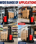 Heavy Duty Semi Electric Pallet Stacker Delivering 3300 Lbs Capacity High Lift Industrial Warehouse Jack in factory and warehouse settings.