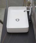 Vessel Sink and Pop Up Drain Kit, 24 By 14 Inch Rectangular Above Counter White Porcelain Ceramic Bathroom Vanity Basin