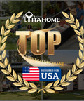 Brand collage highlighting an outdoor space with people using garden tools. "Top Lawn & Garden Brand" and "Designed for USA" badge.
