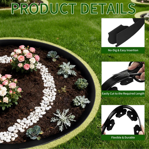 No Dig Garden Edging Kit With 100 Ft Of Flexible Tool Free Lawn Border Coil In Black installed in a flower bed
