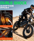 G70 Pro Electric Bike With Dual 2500W Motors 5000W Peak Output Delivers 36 MPH Top Speed And Up To 85 Mile Range On All Terrain 20 Inch Fat Tire Off Road Beast Ready For Adventure on dirt trail with double shock absorption