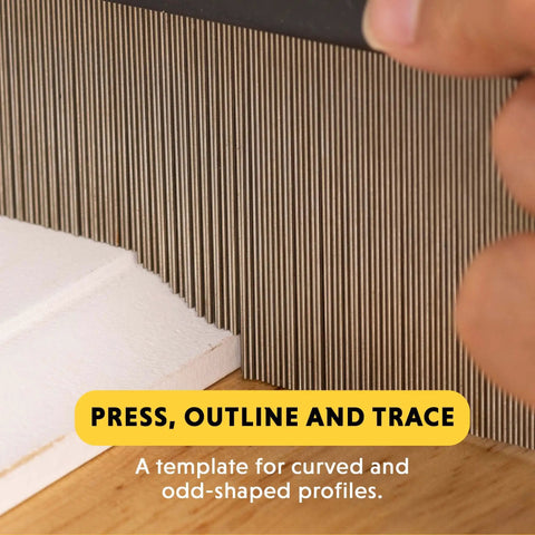 Contour Gauge 6 Inch Angle Finder Tool For Handy Home Improvement And Shape Copying pressed against curved molding
