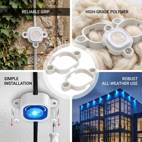 90 Pack Light Clips For Pro Outdoor Lights H706 H806, fully enclosed mounting brackets for soffit eave install, collage view