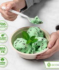 100% Compostable Large Disposable Spoons, 6.5 Inch Bulk Pack, Eco Friendly, Ultra Durable and Heat Resistant Cutlery Alternative With Tray for Parties, Catering, and Everyday Use used with ice cream