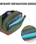 Your Go To Travel Toiletry Bag With Wet Dry Separation, Large Main Compartment, Water Resistant Hanging Dopp Kit, Green, showing compartments