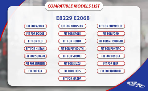 Compatibility list for Electric In Tank Fuel Pump Kit 300 LPH with various car brands like Nissan, Toyota, Honda, and more.