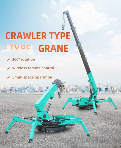 Portable Crawler Crane With 3 Ton Hydraulic Lift And 2 5 Ton Electric Hoist Featuring 360 Degree Spin, compact design for small spaces.