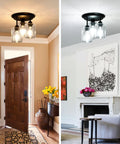 Semi Flush Mount Ceiling Light Fixture With Seeded Glass Shades, 3 Lights, Vintage Oil Rubbed Bronze in entryway and living room