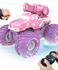 Amphibious 3-In-1 RC Stunt Car For Kids, 4WD Offroad That Transforms To Water Boat With Built-In Water Gun, waterproof, pink monster truck