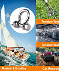 Three Eighths Inch Bow Shackle 2 Pack Saltwater Ready Marine Grade 316 Stainless Steel Beefy Anchor Shackle with Boat and Off-Road Scenes