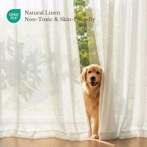 Semi Sheer Linen Living Room Curtains With Grommets Light Filtering Airy Cozy Privacy Drapes Natural Linen Blend for Bedroom