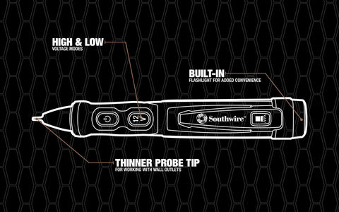 Advanced Dual Range Non Contact Voltage Tester With Visual And Audible Alerts, IP67 Waterproof Housing, Silent Mode And Dual LED Flashlights, CAT IV 1000V Safety, Detects 12 To 1000 Volts illustrated diagram
