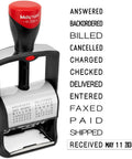 Heavy Duty Steel Frame Date Stamp With Black Ink And 12 Interchangeable Phrases Built Hella Tough For No Sweat Daily Processing While Handling Large Dates And Fast Ink Changes Easily displayed with phrases and date format.