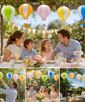 Family under Hanging Hot Air Balloon Paper Lanterns Party Decor Set 12 Inch Colorful Lanterns For Easter Birthday Wedding