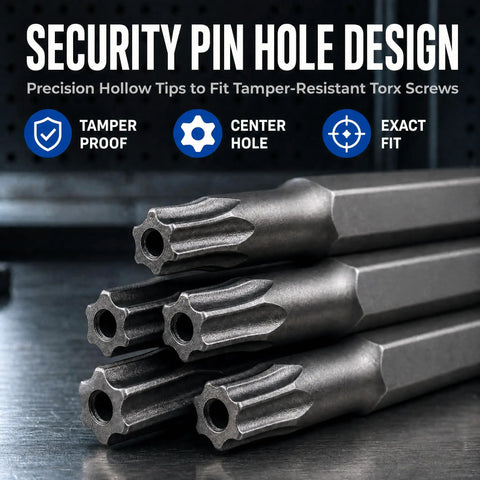 Magnetic Torx Security Bit Set, 11 Piece S2 Steel Drivers T6 To T40, 3 Inch Long sandblasted security pin hole design tips