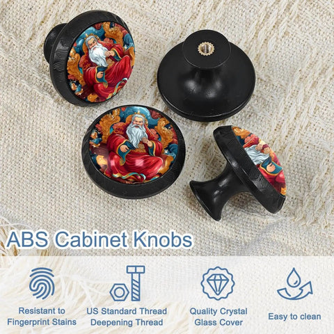 4 Piece Round Cabinet Knobs And Drawer Pulls Set with vibrant multicolored design on woven fabric background