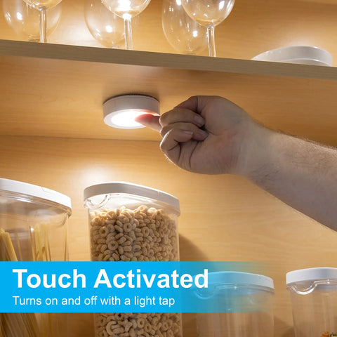 Under Cabinet LED Puck Lights Wireless Battery Operated Touch Activated Stick On Lighting for Kitchen Closet Pantry Bookshelf Garage