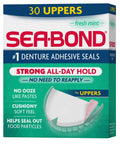 All Day Hold Denture Adhesive Seals for Uppers in Fresh Mint, Zinc Free and Mess Free, 30 Count Pack, package front