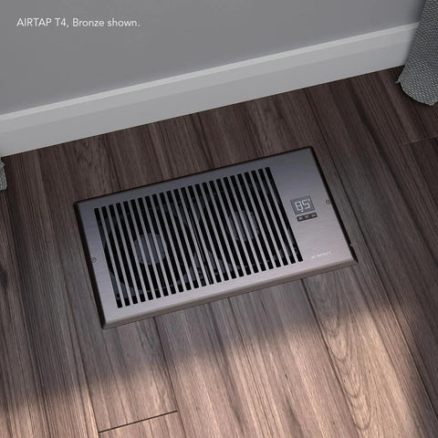 AIRTAP T6 Whisper Quiet Register Booster Fan With Thermostat And 10 Speed Control in bronze frame installed on floor
