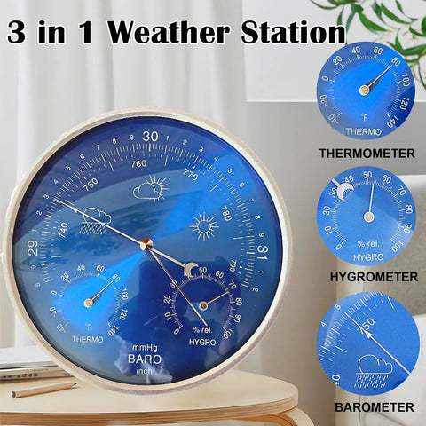 All Season 3 In 1 Home Weather Station With Brass Barometer Wall Hanging Thermometer And Hygrometer Indoor Outdoor Gauge