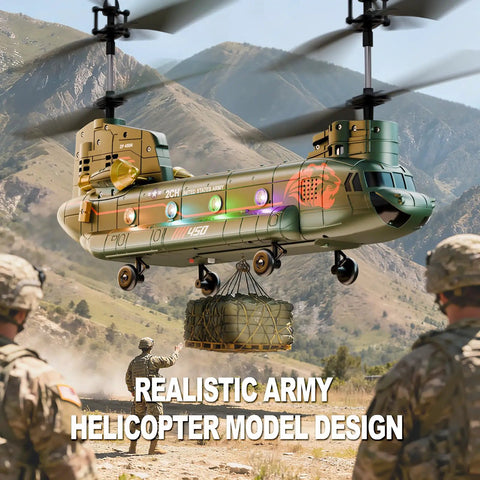 Remote Control Helicopter For Kids And Military Fans With Altitude Hold And One Key Takeoff And Landing LED Lights in action outdoors