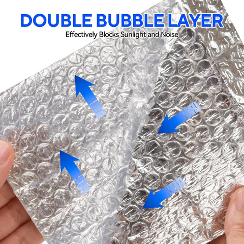 Close-up of self adhesive double bubble foil insulation tape, showing reflective surface and bubble layer for effective heat reflection.