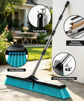 24 Inch Heavy Duty Push Broom With Stainless Steel Handle For Outdoor Commercial Sweeping And Patio Cleanup showing bristles and ergonomic design.