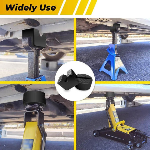 Rubber Jack Pad Pinch Weld Adapter Universal Slotted Frame Rail Protector for Floor Jack Stands in use on vehicle frame