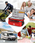 Medicine Organizer Bag With Double Layer Design For Home And Travel featuring compartments and red zippered case.