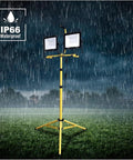 Security Lights Led Flood Light 2X100W 5000K Led Work Light with 100In,，，yellow portable stand under rain with IP66 waterproof rating.
