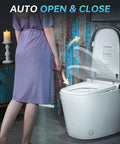 Slick Smart Toilet With 1.28 Gpf Dual Flush And Auto Open Close Lid Driven By Foot Sensor showing automatic opening lid.