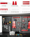 Heavy Duty 48 Inch Work Bench With Pegboard Storage showing tool organization with hooks, racks, and holders.