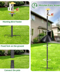 Beefy Heavy Duty Adjustable Bird Feeder Pole With Squirrel Baffle And Universal Stand Mount assembled in backyard