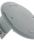 One Plus Replacement Spool Cap For Cordless Trimmers, gray plastic cap with arrow markings, shown at an angle, compatible with Ryobi One Plus System