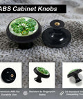 4 Pack Green Monstera Plant Cabinet Knobs For Kitchen And Bathroom on textured fabric, tropical design with screws
