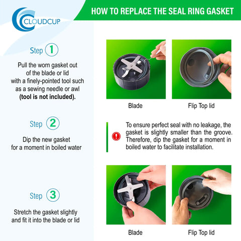 Instructions for replacing Gasket Replacement Seal Ring Set For 600W And 900W Blenders, Rubber Lip Gasket Pack Of 2, on blade and lid