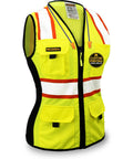 Womens Hi Viz Safety Vest With 9 Pockets, Class 2 Reflective ANSI OSHA Rated, Snug Fit Construction Gear, Yellow Small, front view