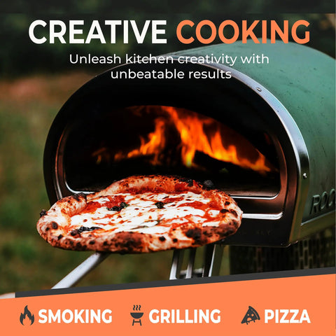 Pizza baking in outdoor oven using Oak Kiln Dried Five To Six Inch Mini Pizza Oven Logs Bundle 12 To 14 Lbs With Ten Natural Fire Starters