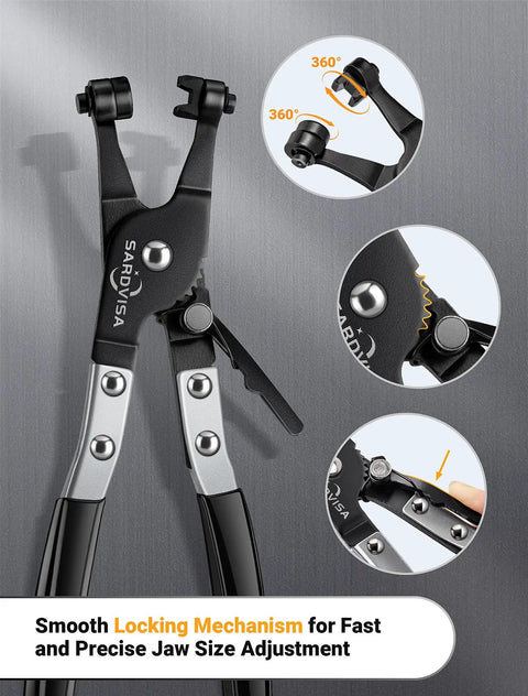 Heavy Duty Hose Clamp Pliers With Locking Gear And Black Non Slip Handle for fast and precise jaw size adjustment