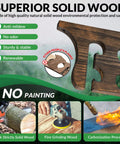 Close-up of solid wood wall mount fishing rod rack showing durability and eco-friendly features, holds up to 10 fishing rods.