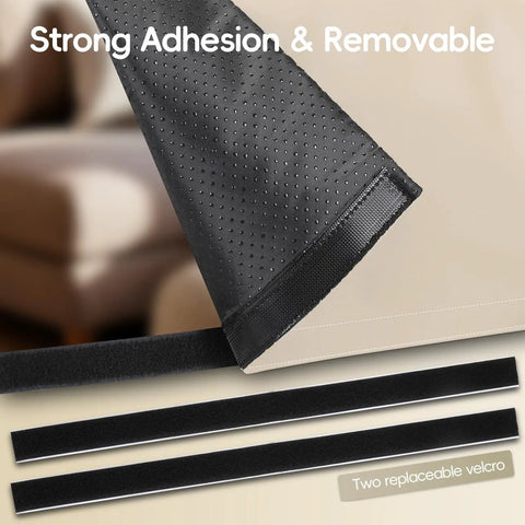 Close-up of waterproof Beige Faux Leather Recliner Headrest Protector showing non-slip cover with velcro strips for secure fit.