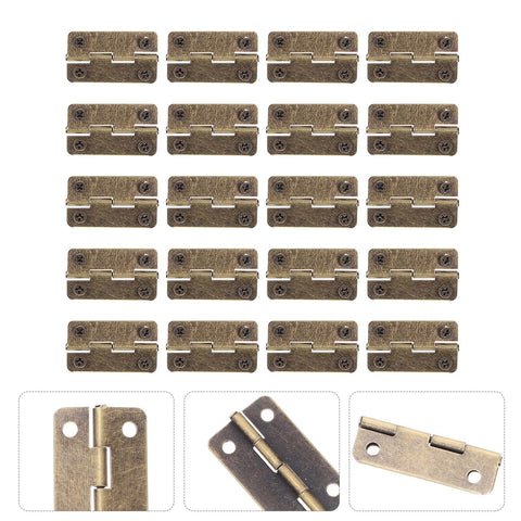 Tiny One Point Two Inch Cabinet Hinges With Screws Set Of Fifty Antique Copper Wood Hinges displayed in grid with close-ups.